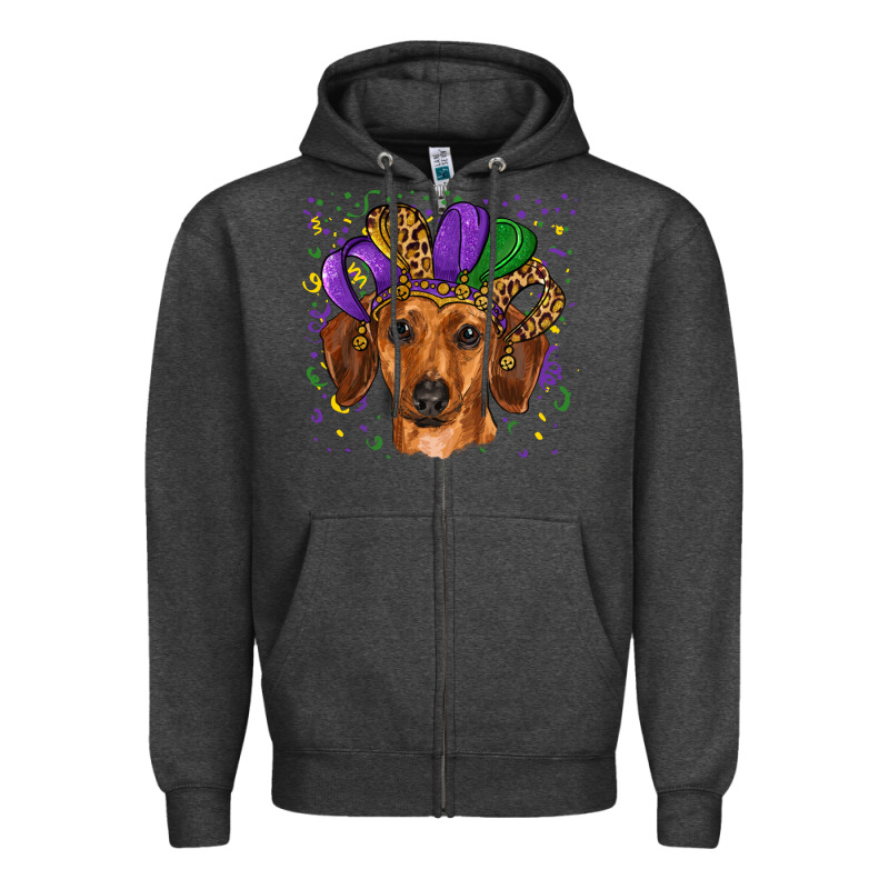 Mardi Gras Hat Dachshund Zipper Hoodie by RanaPortraitStore | Teevron