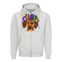 Dove Grey mardi gras hat dachshund Zipper Hoodie - RanaPortraitStore