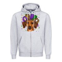 Heather Grey mardi gras hat dachshund Zipper Hoodie - RanaPortraitStore