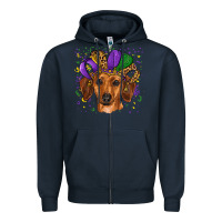 Navy mardi gras hat dachshund Zipper Hoodie - RanaPortraitStore