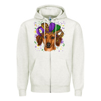 Oatmeal Heather mardi gras hat dachshund Zipper Hoodie - RanaPortraitStore