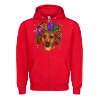 Red mardi gras hat dachshund Zipper Hoodie - RanaPortraitStore