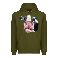 Army Green Cute Holstein Face Premium Hoodie - LillyAllenDesigns