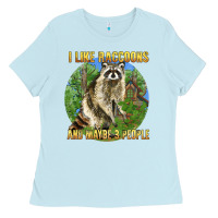 Baby Blue i like raccoons and 3 people Ladies Tee - BarkalooDesign