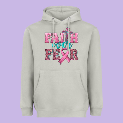 Faith Over Fear With Cross And Ribbon Heavyweight Hoodie Designed By Hra Design Shop