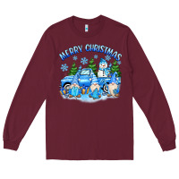 Burgundy merry christmas snowman gnomes truck Long Sleeve Tee - MaliasSmallBusiness