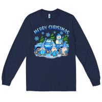 Navy merry christmas snowman gnomes truck Long Sleeve Tee - MaliasSmallBusiness