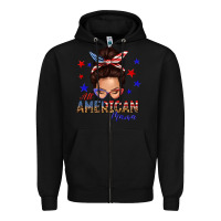 Black all american mama messy bun Zipper Hoodie - texasbilliewilder