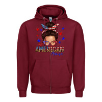 Burgundy all american mama messy bun Zipper Hoodie - texasbilliewilder