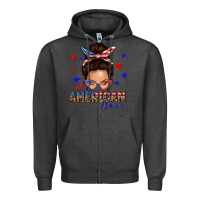 Charcoal Heather all american mama messy bun Zipper Hoodie - texasbilliewilder