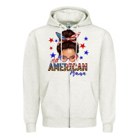 Oatmeal Heather all american mama messy bun Zipper Hoodie - texasbilliewilder