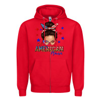 Red all american mama messy bun Zipper Hoodie - texasbilliewilder