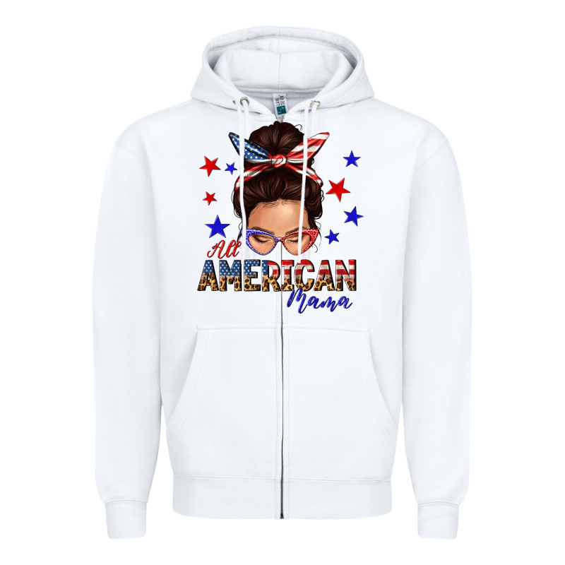 All American Mama Messy Bun Zipper Hoodie by texasbilliewilder | Teevron