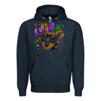 Navy mardi gras hat dachshund puppy Zipper Hoodie - RanaPortraitStore