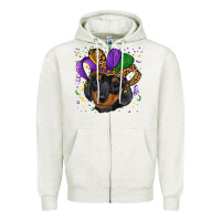 Oatmeal Heather mardi gras hat dachshund puppy Zipper Hoodie - RanaPortraitStore