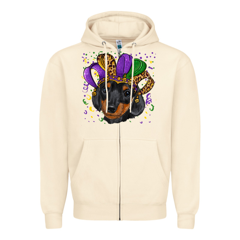 Mardi Gras Hat Dachshund Puppy Zipper Hoodie by RanaPortraitStore | Teevron