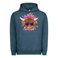 Pigment Midnight Navy cow with flowers and butterflies Urban Hoodie - MaliasSmallBusiness