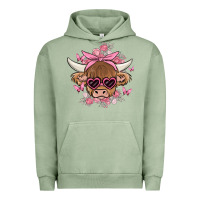 Pigment Oil Green cow with flowers and butterflies Urban Hoodie - MaliasSmallBusiness