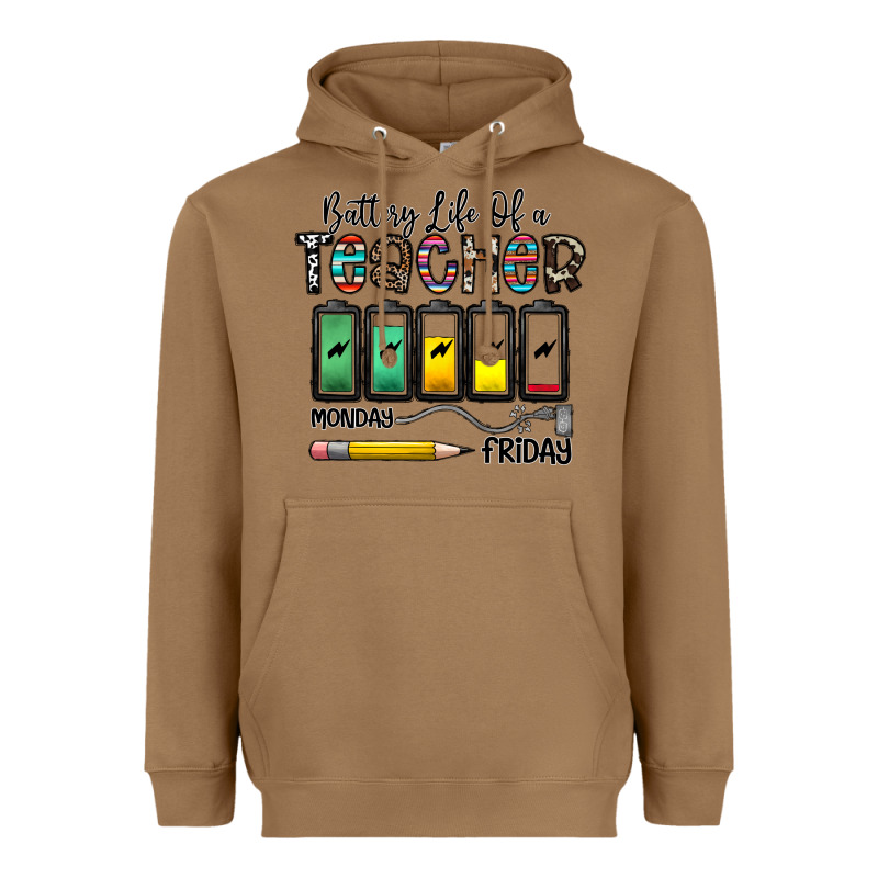 Battery Life Of A Teacher Monday Friday Heavyweight Hoodie by CowhideDigitalArt | Teevron