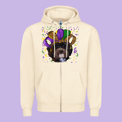 Zipper Hoodie mardi gras hat havanese dog