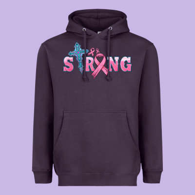 Strong With Cross Ribbon Heavyweight Hoodie Designed By Hra Design Shop
