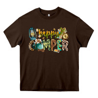 Chocolate Brown happy camper Heavy Core Tee - CowhideDigitalArt