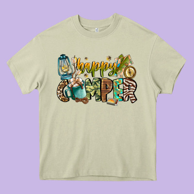 Happy Camper Heavy Core Tee Designed By Cowhidedigitalart