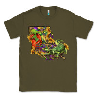 Army Green Louisiana Map With Mardi Gras Crocodile Classic Tee - RanaPortraitStore