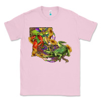 Bubblegum Pink Louisiana Map With Mardi Gras Crocodile Classic Tee - RanaPortraitStore