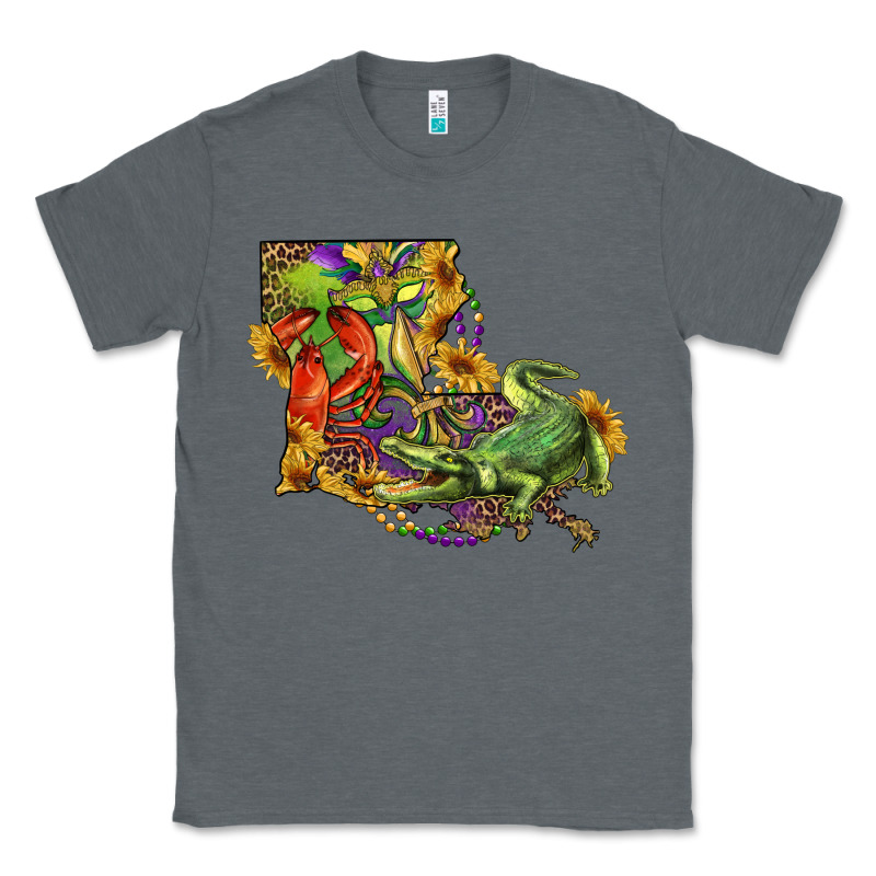 Louisiana Map With Mardi Gras Crocodile Classic Tee by RanaPortraitStore | Teevron