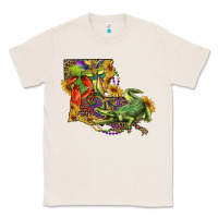 Natural Louisiana Map With Mardi Gras Crocodile Classic Tee - RanaPortraitStore