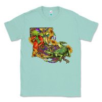 Seafoam Louisiana Map With Mardi Gras Crocodile Classic Tee - RanaPortraitStore