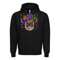 Black mardi gras hat pug Zipper Hoodie - RanaPortraitStore