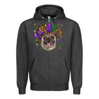 Charcoal Heather mardi gras hat pug Zipper Hoodie - RanaPortraitStore