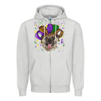Dove Grey mardi gras hat pug Zipper Hoodie - RanaPortraitStore
