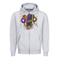 Heather Grey mardi gras hat pug Zipper Hoodie - RanaPortraitStore