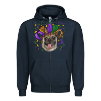 Navy mardi gras hat pug Zipper Hoodie - RanaPortraitStore