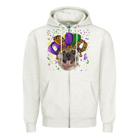Oatmeal Heather mardi gras hat pug Zipper Hoodie - RanaPortraitStore