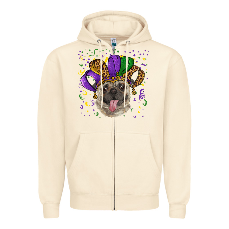Mardi Gras Hat Pug Zipper Hoodie by RanaPortraitStore | Teevron