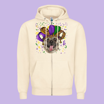 Zipper Hoodie mardi gras hat pug