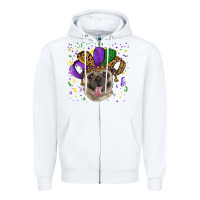 White mardi gras hat pug Zipper Hoodie - RanaPortraitStore