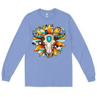 Colony Blue Western bull skull sunflower Long Sleeve Tee - MaliasSmallBusiness