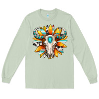 Matcha Western bull skull sunflower Long Sleeve Tee - MaliasSmallBusiness