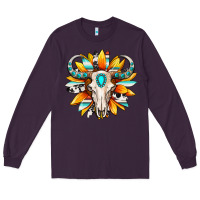 Plum Western bull skull sunflower Long Sleeve Tee - MaliasSmallBusiness