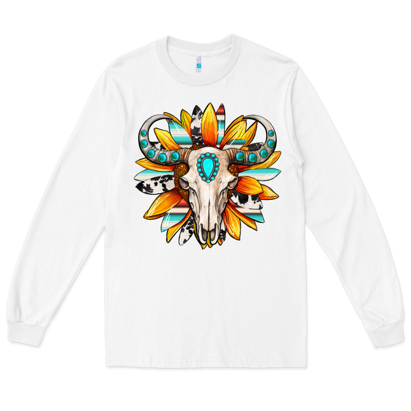 Western Bull Skull Sunflower Long Sleeve Tee by MaliasSmallBusiness | Teevron