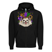 Black mardi gras hat white pomeranian Zipper Hoodie - RanaPortraitStore