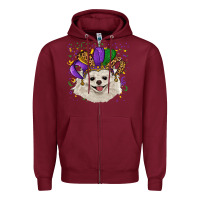 Burgundy mardi gras hat white pomeranian Zipper Hoodie - RanaPortraitStore