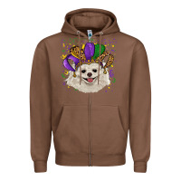 Chestnut mardi gras hat white pomeranian Zipper Hoodie - RanaPortraitStore