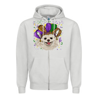 Dove Grey mardi gras hat white pomeranian Zipper Hoodie - RanaPortraitStore