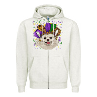 Oatmeal Heather mardi gras hat white pomeranian Zipper Hoodie - RanaPortraitStore